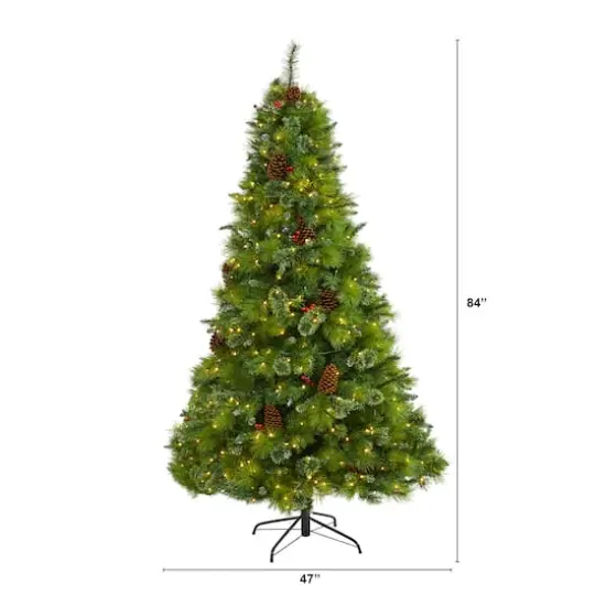 7ft. Pre-Lit Montana Mixed Pine, Pinecones & Berries Artificial Christmas Tree with Clear LED Lights {3}