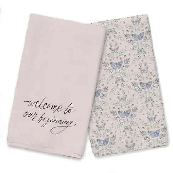 Welcome to Our Beginning Tea Towel Set Cream {1}