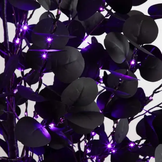7ft. Pre-Lit Artificial Halloween Black Eucalyptus Tree with 420 Orange & Purple LED Lights {7}
