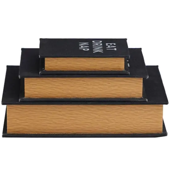 Black Eat Drink Nap Linen Storage Book Box Set {4}