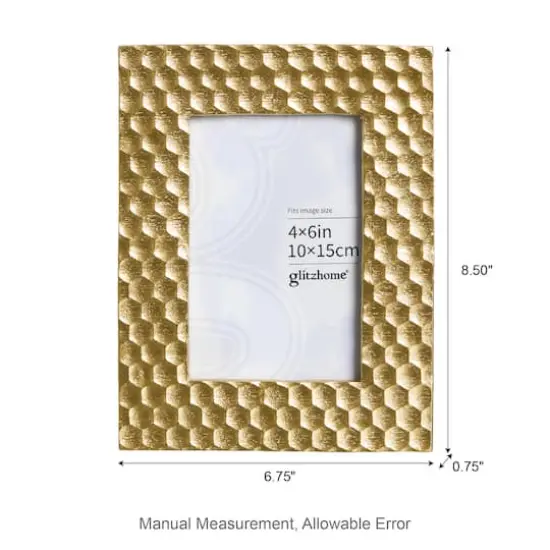 Glitzhome&reg; 3 Pack 4" x 6" Gold Honeycomb Resin Tabletop Picture Frames {9}