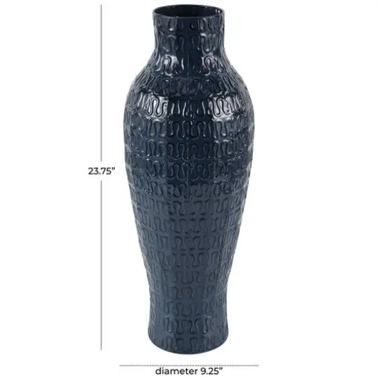 24" Dark Blue Metal Dimensional Textured Vase {12}