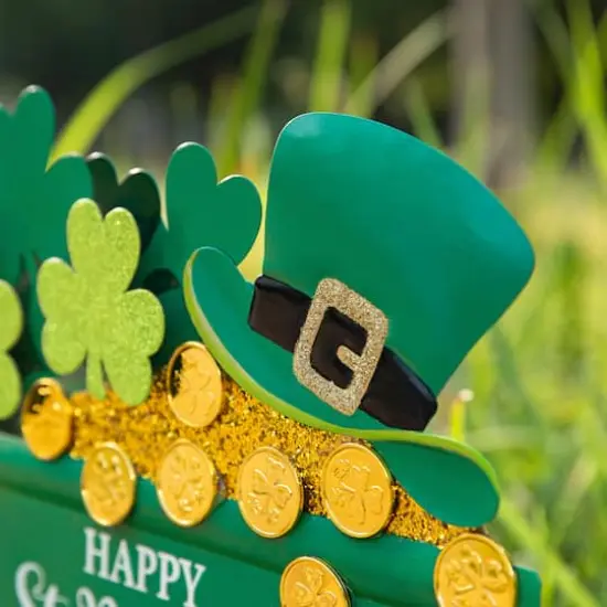 Glitzhome&reg; 24" St. Patrick's Metal Shamrocks Wagon Yard Stake {5}