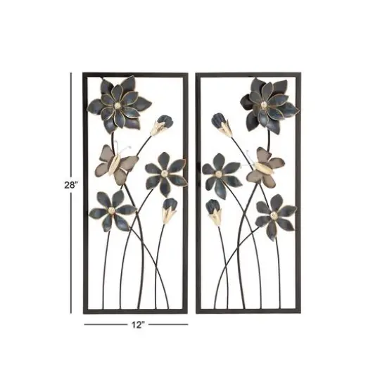 28" Black Metal Traditional Floral Wall D&eacute;cor Set {7}