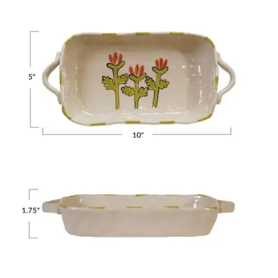 Hello Honey 12-Ounce Hand-Painted Stoneware Organic Shaped Baker with Handles and Flower, Multicolor {4}