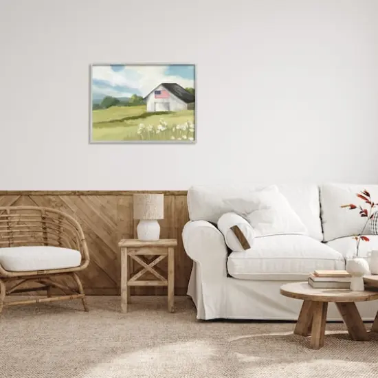 Stupell Industries American Flag on Barn Framed Giclee Art Gray {3}