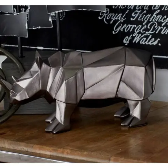 CosmoLiving by Cosmopolitan 10" Silver Polystone Rhino Sculpture {9}