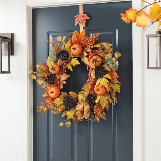 Glitzhome&reg; 24" Fall Pumpkin Leaf Floral Wreath {6}