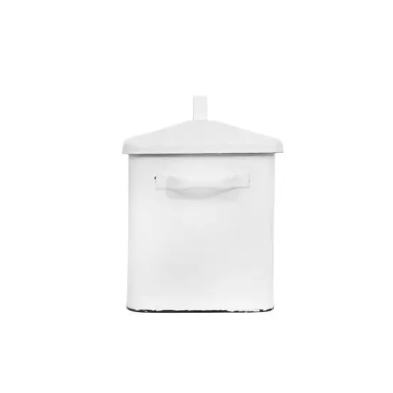 Hello Honey&reg; 13.5" Enameled Metal Distressed White Bread Box with Lid {8}