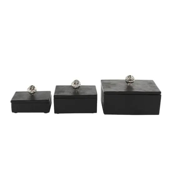 Black Marble Decorative Box with Textured Silver Aluminum Knobs, 3ct. {4}