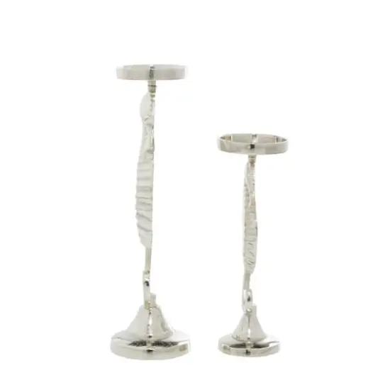 Silver Aluminum Coastal Seahorse Candle Holder Set {3}