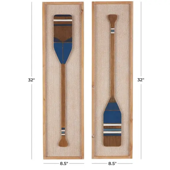 Brown Wood Paddle Wall D&eacute;cor with Blue Accents & Chevron Pattern Set {4}