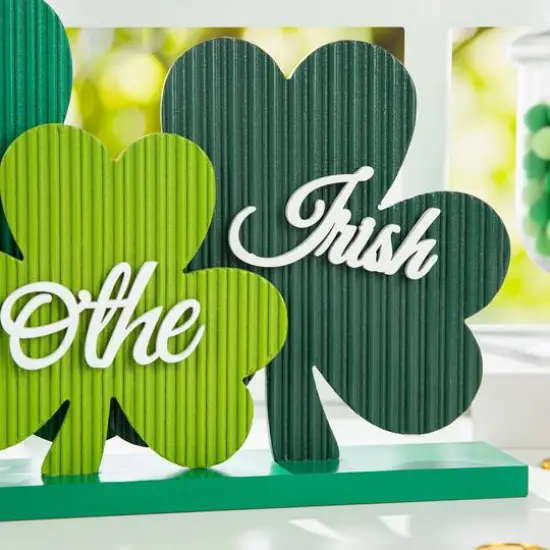 Glitzhome&reg; 16" St. Patrick's Wooden Shamrocks Table D&eacute;cor {5}