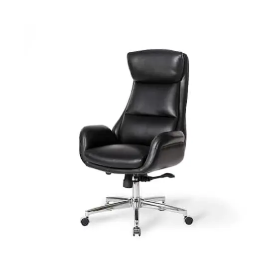 Glitzhome&reg; Mid-Century Modern Faux Leather Adjustable High Back Swivel Office Chair Black {1}