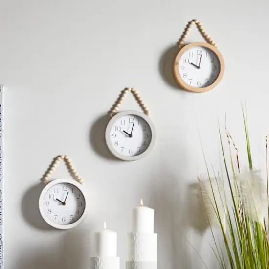 10" Traditional White Wood Wall Clock with Rope Strap Set {8}