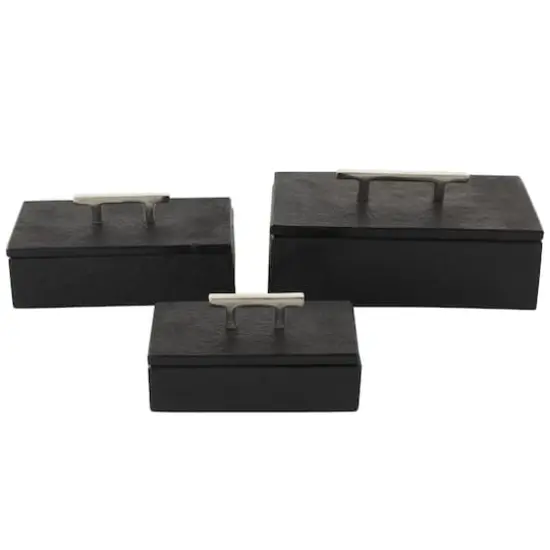 Black Marble Decorative Box with Silver Aluminum Bar Handles, 3ct. {1}