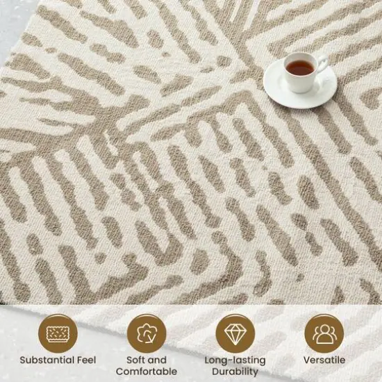 Glitzhome&reg; 8ft. x 10ft. Ivory & Tan Geometric Area Rug {3}