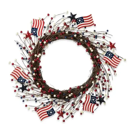 Glitzhome&reg; 22" Americana Flag & Berry Wreath {1}