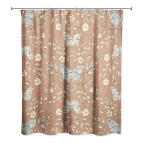 Butterfly Pattern Shower Curtain Rust Orange {1}