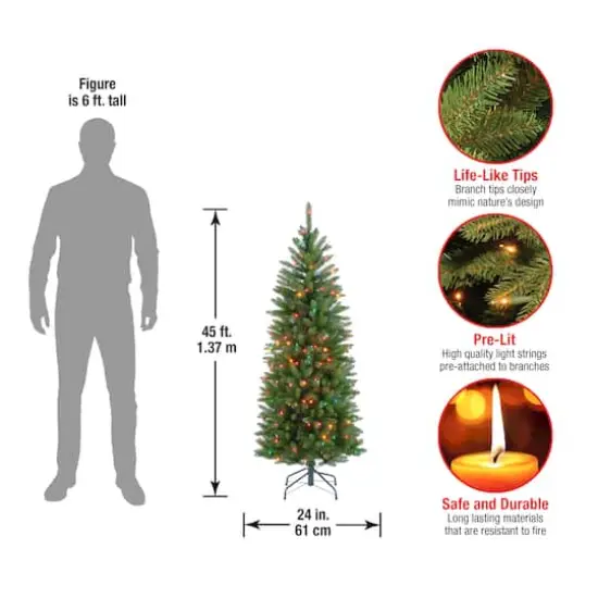 4.5 ft. Pre-lit Kingswood Fir Pencil Artificial Christmas Tree, Multicolor Lights {5}