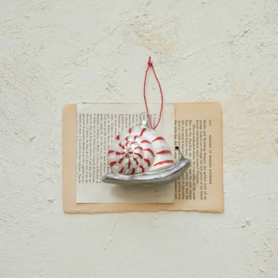 Hello Honey&reg; 4" Red, White & Silver Snail Hand-Painted Glass Ornament {3}