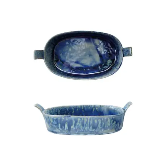 Hello Honey Stoneware Baker with Handles with Reactive Crackle Glaze, Blue {1}