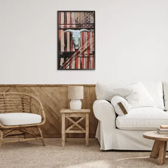 Stupell Industries Patriotic Cow Skull Framed Giclee Art Black {3}