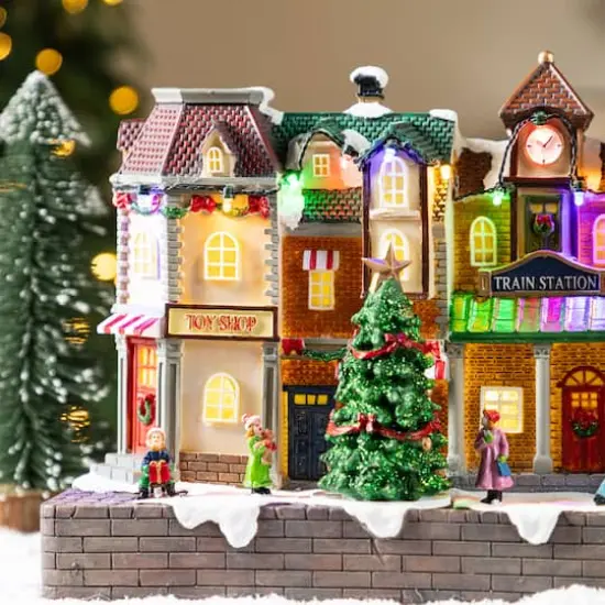 Glitzhome&reg; 13.75" Lighted Christmas Train station Resin Village with Movement and Music {5}