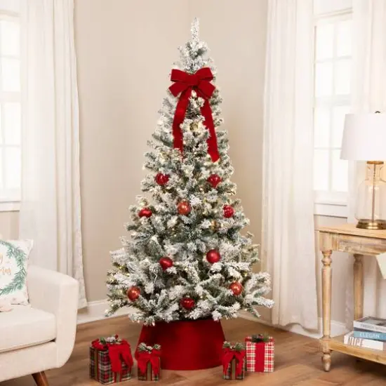 6.5ft. Pre-Lit Medium Flocked Pine Artificial Christmas Tree, Warm White LED Lights {3}