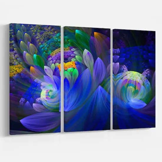 Designart - Blue Fractal Flower Bouquet - Floral Canvas Art print {4}