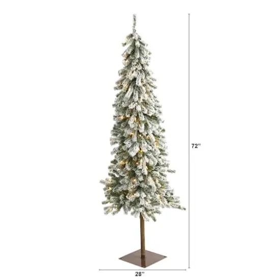 6ft. Pre-Lit Flocked Alpine Artificial Christmas Tree, Clear LED Lights {7}