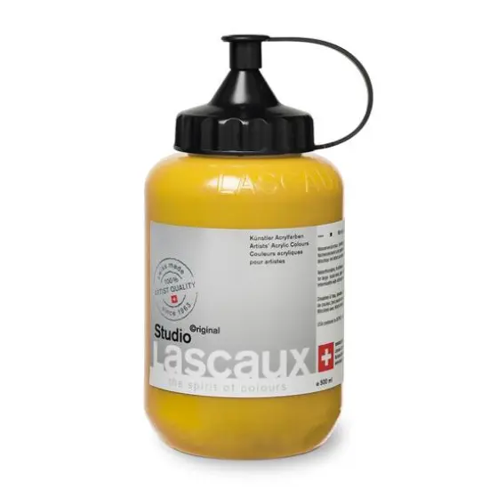 Lascaux Studio Acrylic Paint, 500mL 914 Permanent Yellow Medium {1}