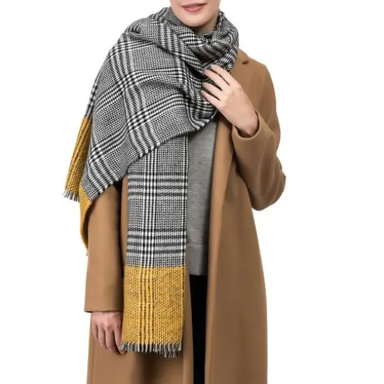 Glitzhome&reg; 70" Yellow & Gray Scarf with Fringe {5}