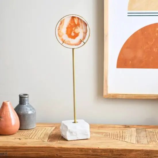 Hello Honey&reg; 18" Marbled Orange Decorative Agate Slice Accent on Stand {3}