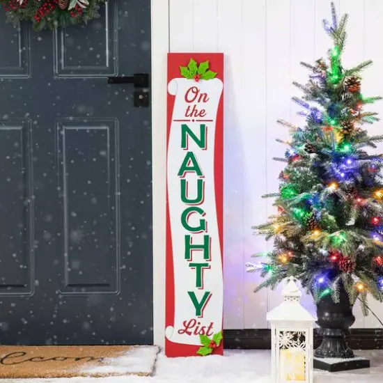 Glitzhome&reg; 3.5ft. Double-Sided Wooden Naughty & Nice List Porch Sign {4}