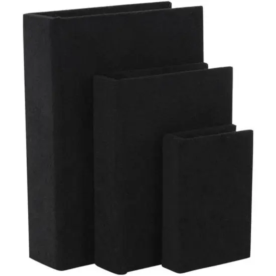 Black Velvet Textured Decorative Book Box with Gold Page Detailing, 3ct. {1}