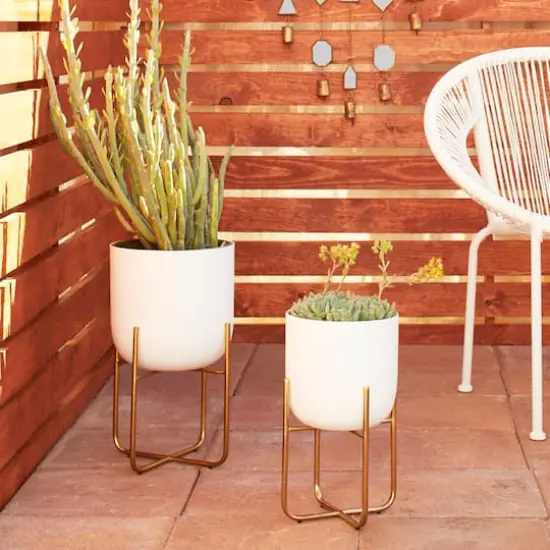 Metal Contemporary Stand Planter Set White {8}