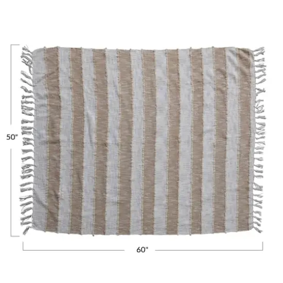 Hello Honey&reg; White & Natural Stripes Cotton Throw Blanket with Fringe {1}
