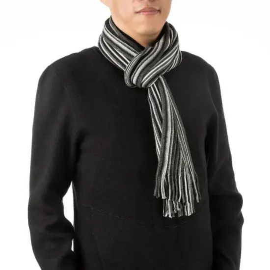Glitzhome&reg; 70" Men's Black & White Striped Scarf with Tassels {9}