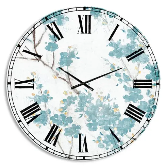 Designart Teal Cherry Blossoms II Traditional Wall Clock {1}