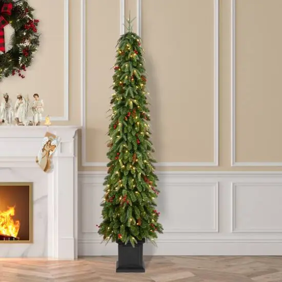 Glitzhome&reg; 7ft Pre-lit Green Artificial Christmas Porch Tree, Warm White Lights {3}