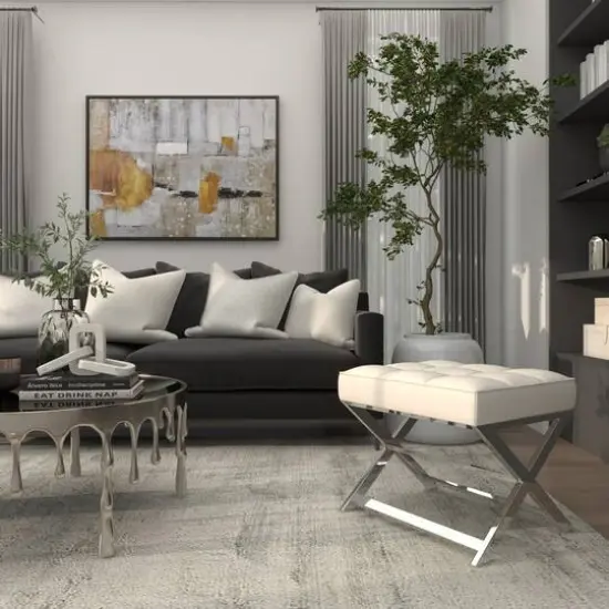 19" Leather Stool with Stainless Steel Supports White {13}