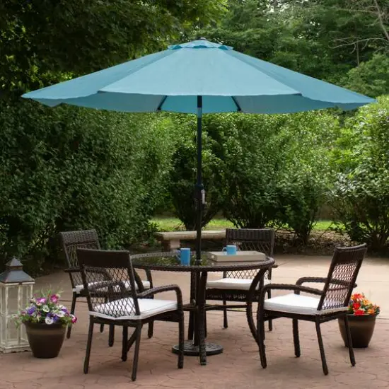 9ft. Outdoor Patio Market Umbrella with Hand Crank & Tilt Turquoise Blue/Black {3}