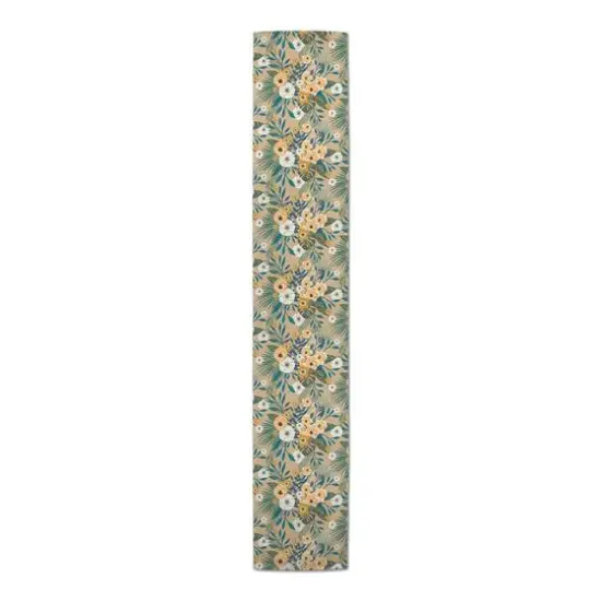 90" Tropical Floral Cotton Twill Runner Beige {4}