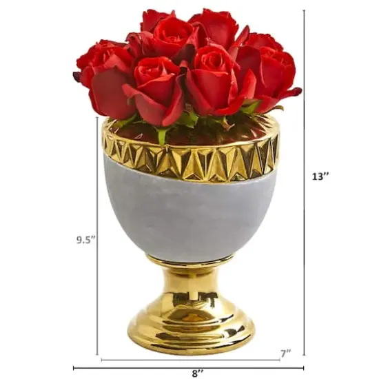 Elegant Red Rose Artificial Arrangement in Designer Urn {3}