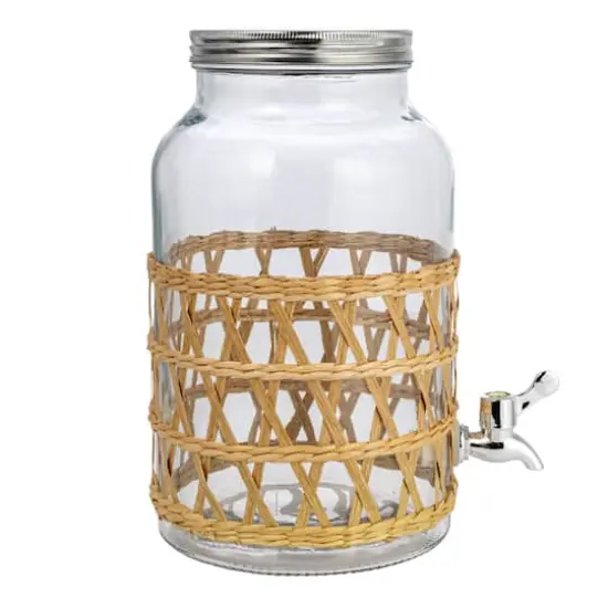 Hello Honey® 5.5qt. Glass Beverage Dispenser with Natural Woven Seagrass Sleeve {2}