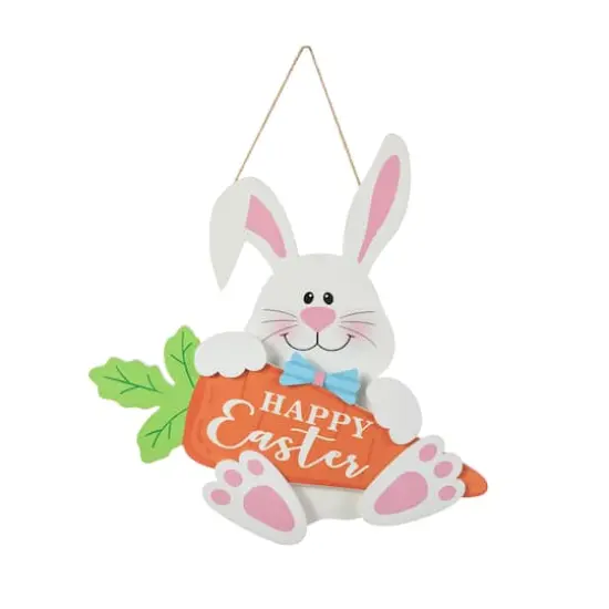 Glitzhome&reg; 14" Happy Easter Bunny & Carrot Door Hanger {1}