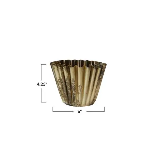 Hello Honey&reg; 4" Antique Brass Finish Pleated Metal Vase {5}
