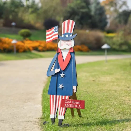 Glitzhome&reg; 36" Wood Patriotic Uncle Sam Yard Stake D&eacute;cor {4}