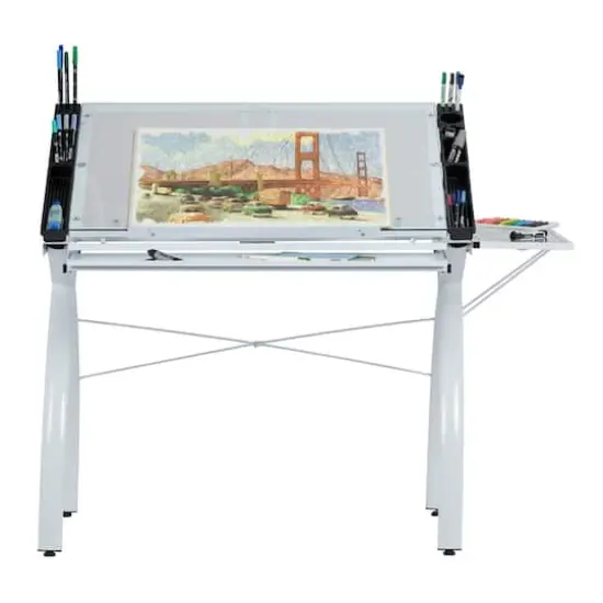 Studio Designs Futura Glass Top Craft Station with Folding Shelf in White {5}